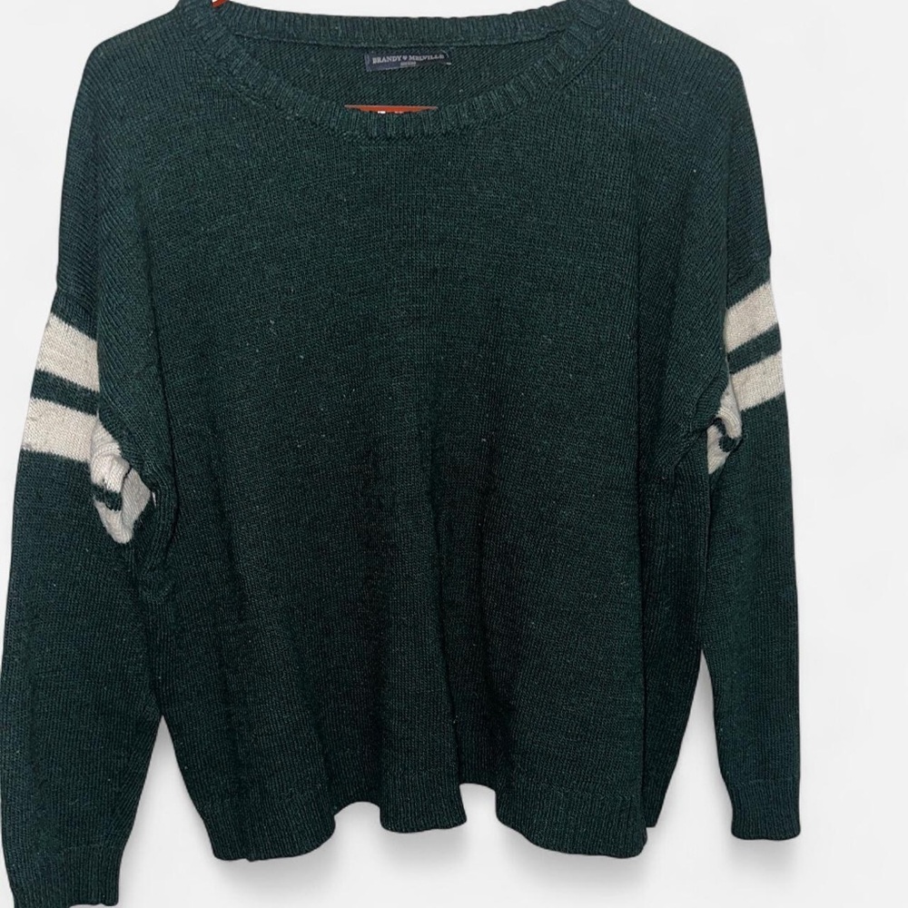 Brandy Melville Dark Green Sweater with White Stripes